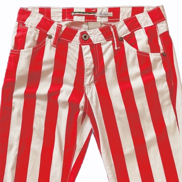 PLEASE DENIM red & white striped Jeans Italian - Picture 2 of 7
